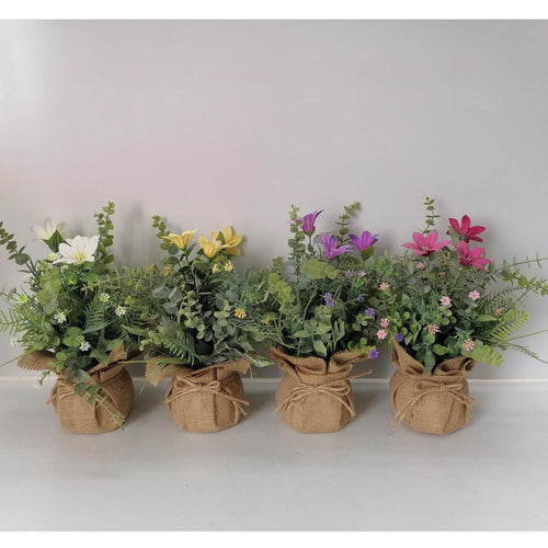 Maple Leaf Lilly Jute Artificial Bonsai Potted Flower Lavender Per Pc