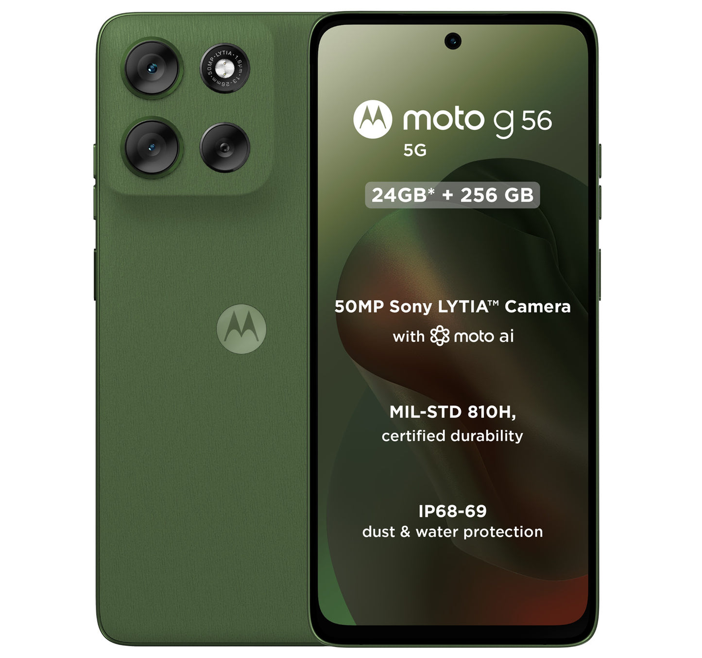 Motorola G56 5G Smartphone, 12 GB RAM, 256 GB Storage, Dill Green