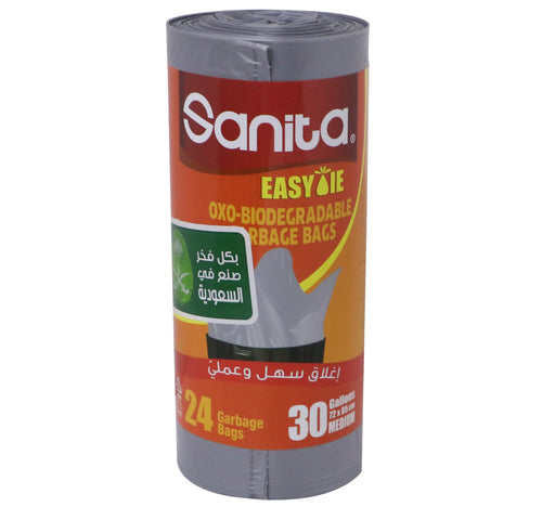 Sanita Easy Tie Garbage Bags Oxo- Biodegradable 30 Gallons Medium Size 72 x 85cm 24 pcs