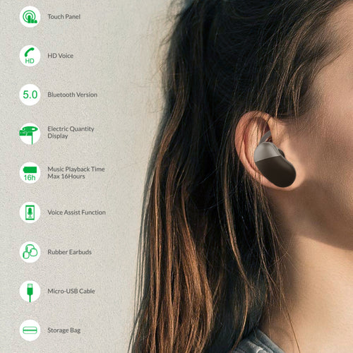 Iends Sports Wireless HD Stereo In-Ear Headset Touch Control Bluetooth 5.0 Earbuds with Storage Bag and Micro USB Cable B001