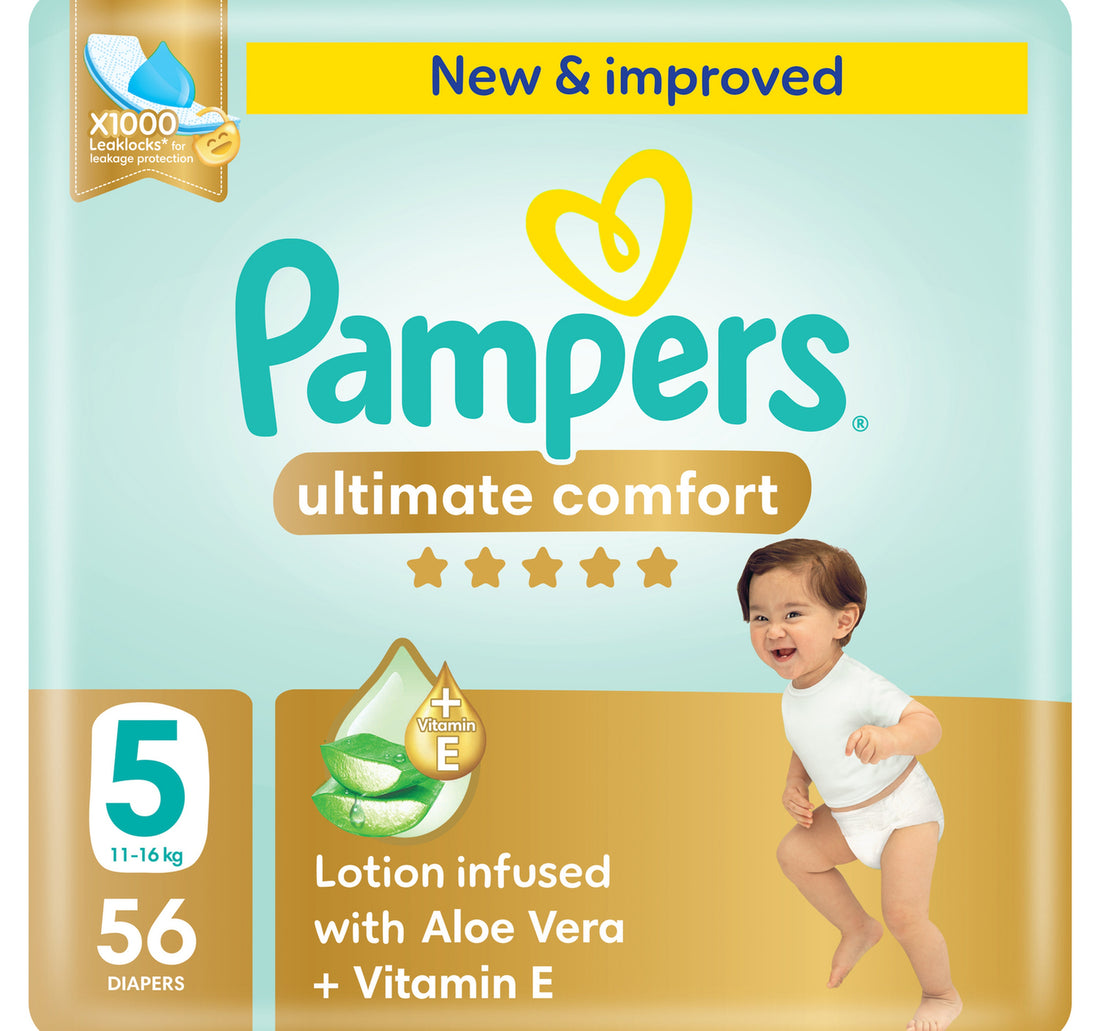 Pampers Ultimate Comfort Taped Diapers, Size 5, 11-16kg, Giant Pack, 56 pcs