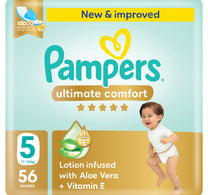 Pampers Ultimate Comfort Taped Diapers, Size 5, 11-16kg, Giant Pack, 56 pcs