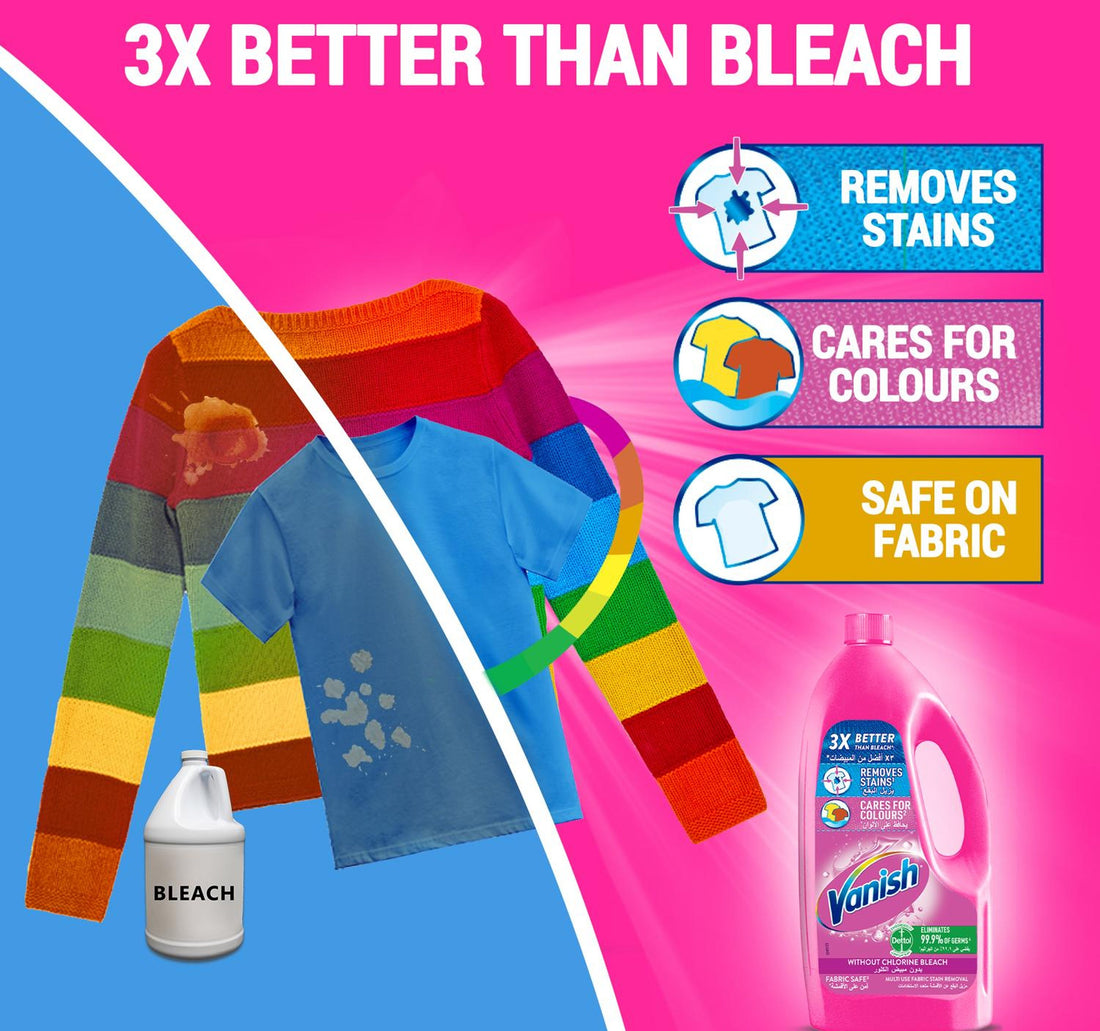 Vanish Fabric Stain Remover For Coloured & White Clothes Pink 3 Litres + 1 Litre