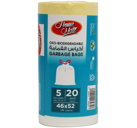 Home Mate White Drawstring Garbage Bag 5 Gallons Size 46 x 52cm 20pcs