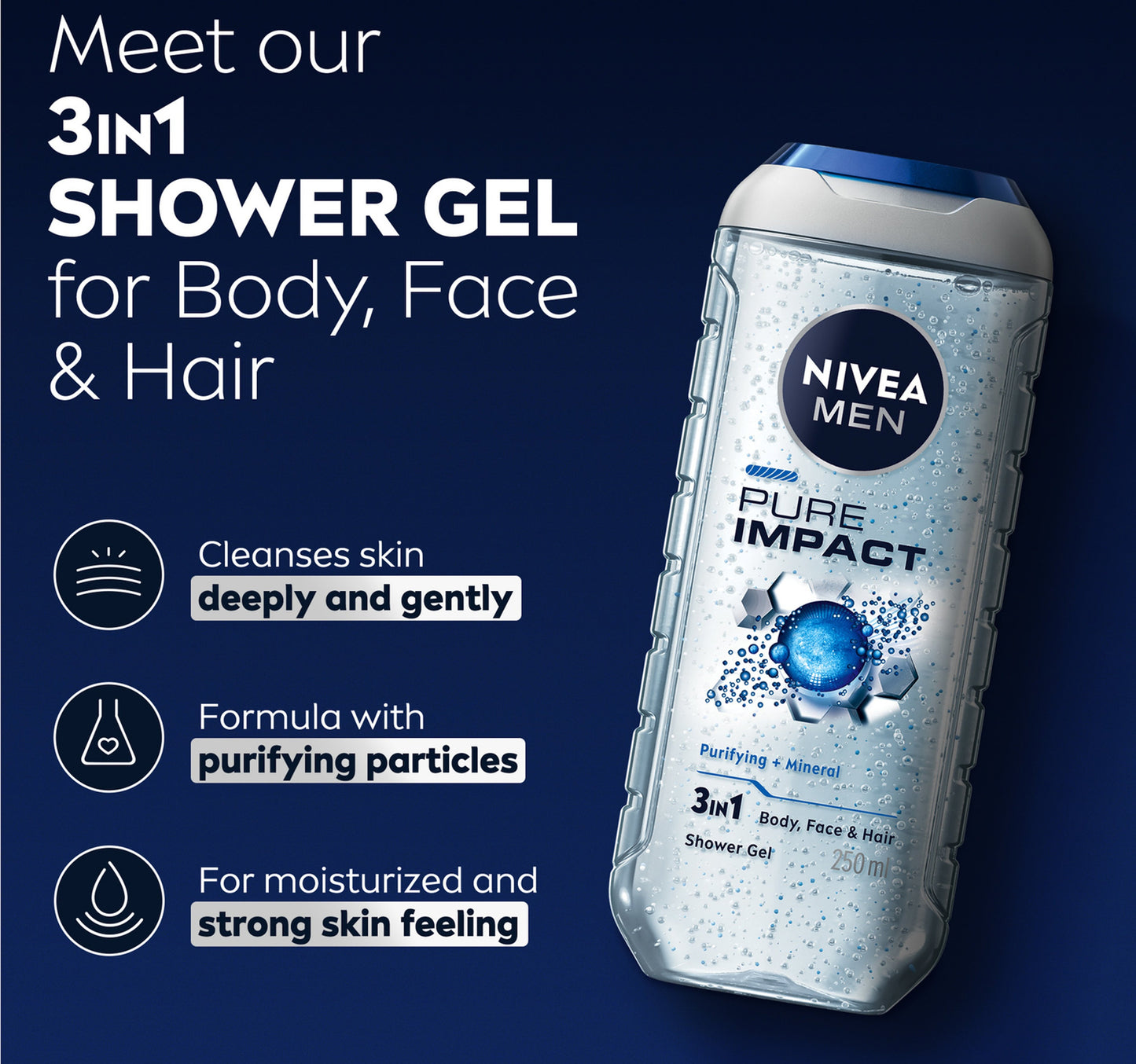 Nivea Men Pure Impact 3in1 Shower Gel 250 ml