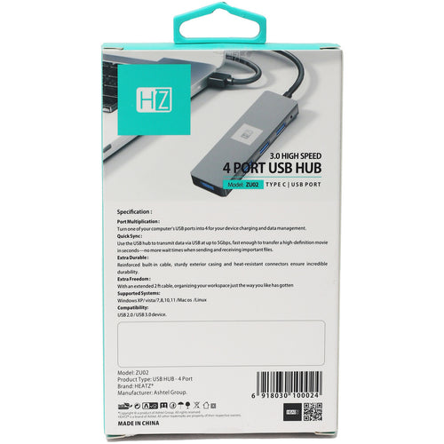 Heatz 4 Port USB Type-C Hub ZU02