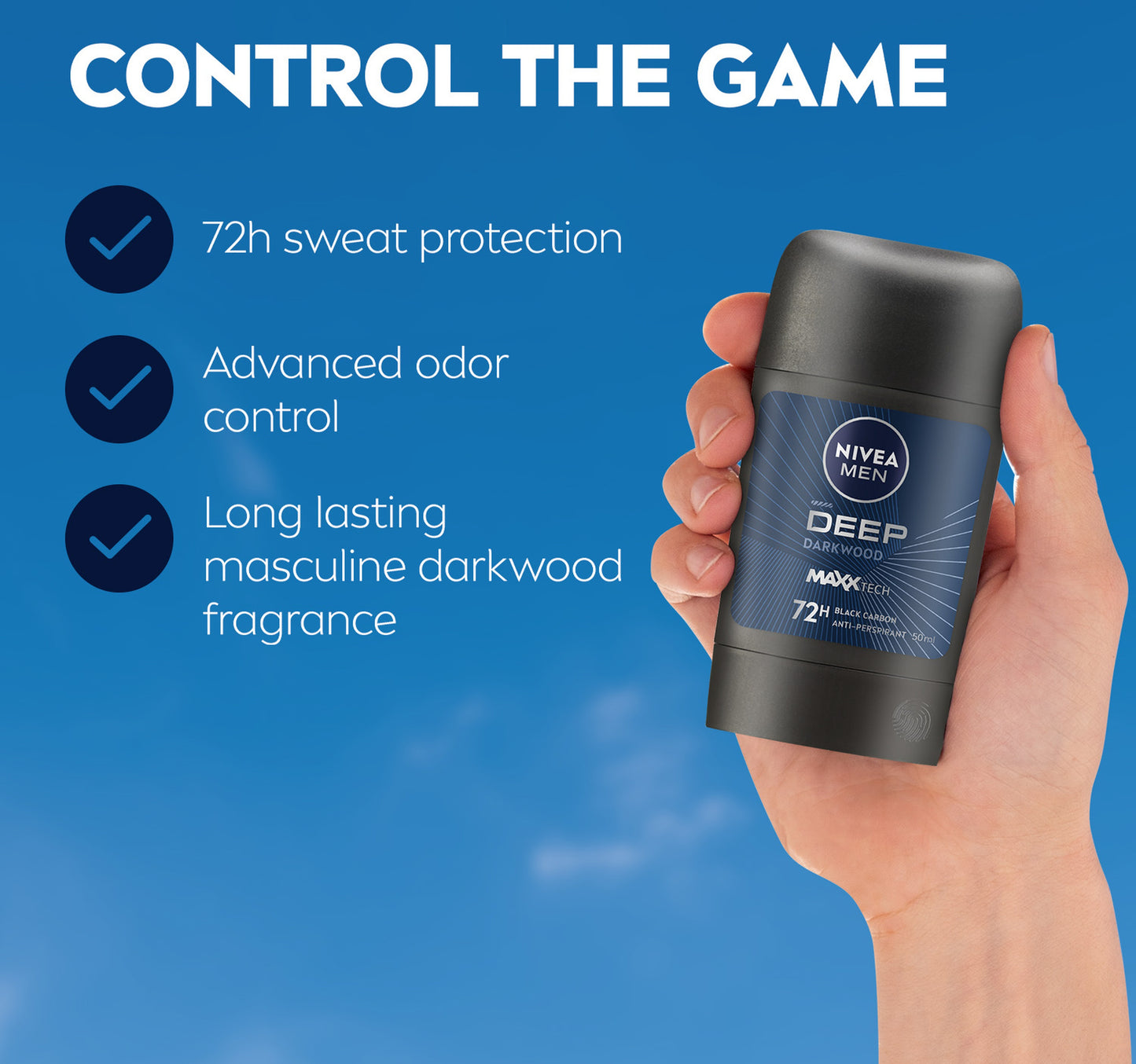 Nivea Men Deep MaxxTech Darkwood Stick with Black Carbon 72H Odor & Sweat Protection 50 ml