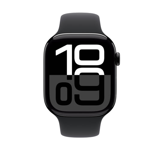 Apple Watch Series 10 GPS, 42 mm Jet Black Aluminium Case with Black Sport Band - M/L