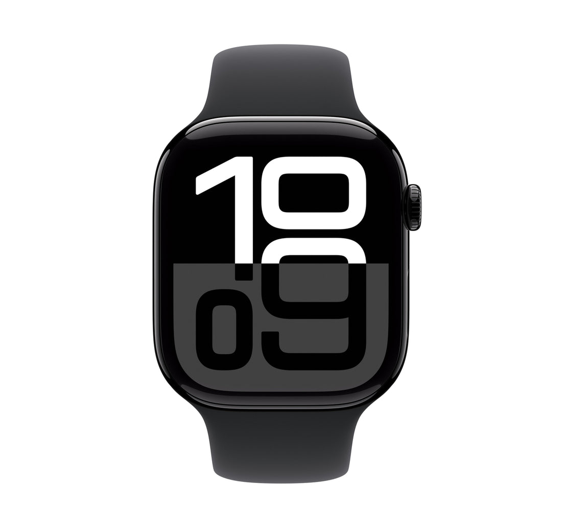 Apple Watch Series 10 GPS, 42 mm Jet Black Aluminium Case with Black Sport Band - M/L