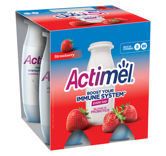 Actimel Immunity Support Strawberry Flavored Yogurt Drink 4 x 93 ml