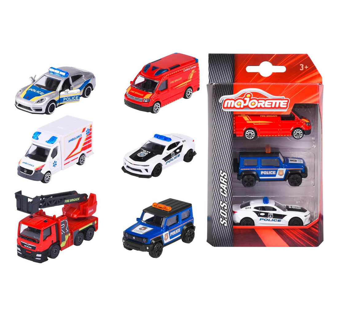 Majorette S.O.S 3 Car Pack 3 Pcs Set, 2 Assist, Assorted, 212057261038