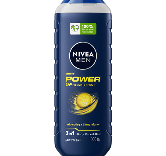 Nivea Men Power Fresh Shower Gel 3in1 Body Wash 500 ml