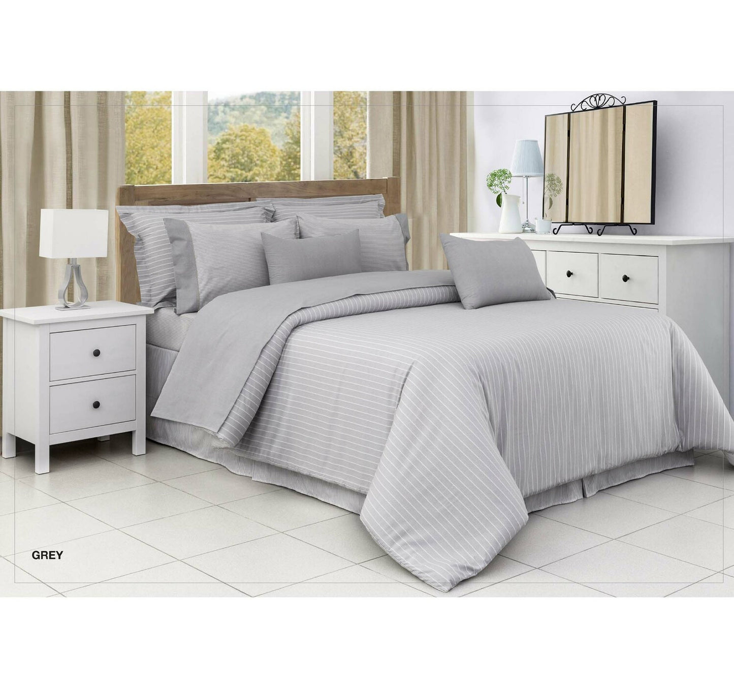 Cannon Solid Striped Collection 100% Cotton Bedsheet 259x274cm 144 Thread Count Grey