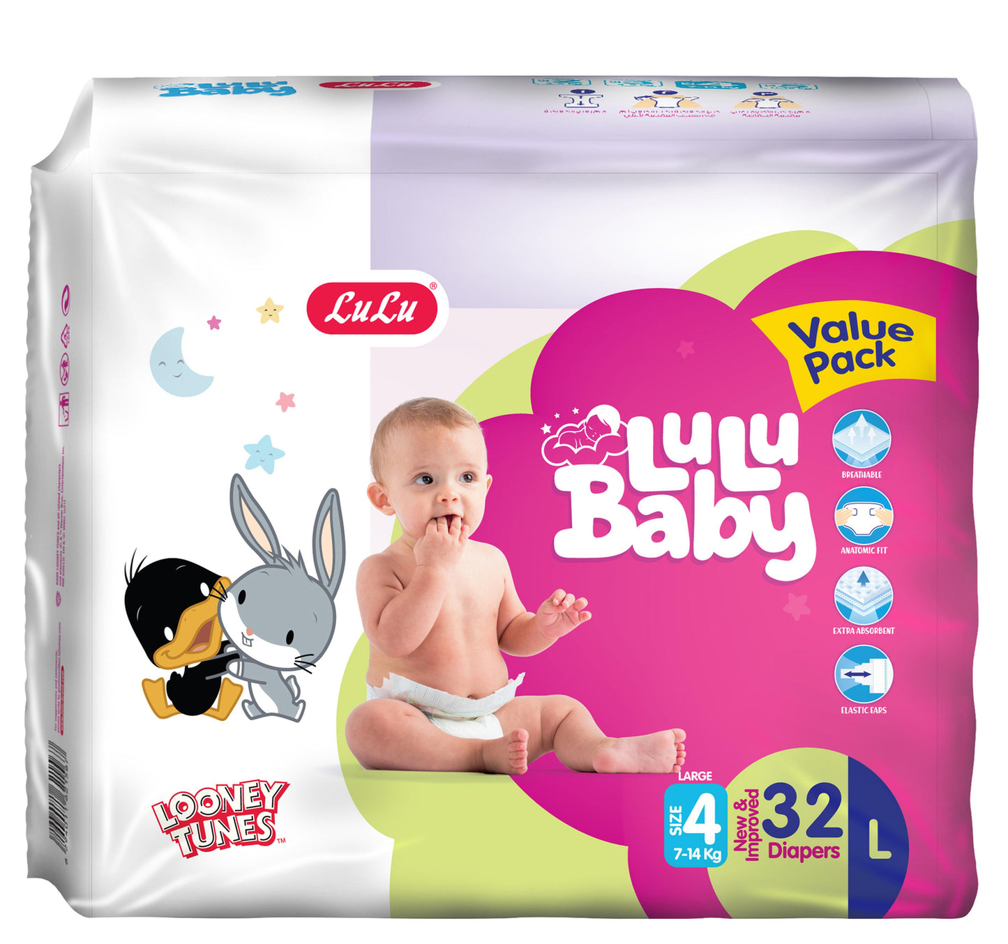 LuLu Baby Diapers Size 4 Large 7-14 kg Value Pack 32 pcs