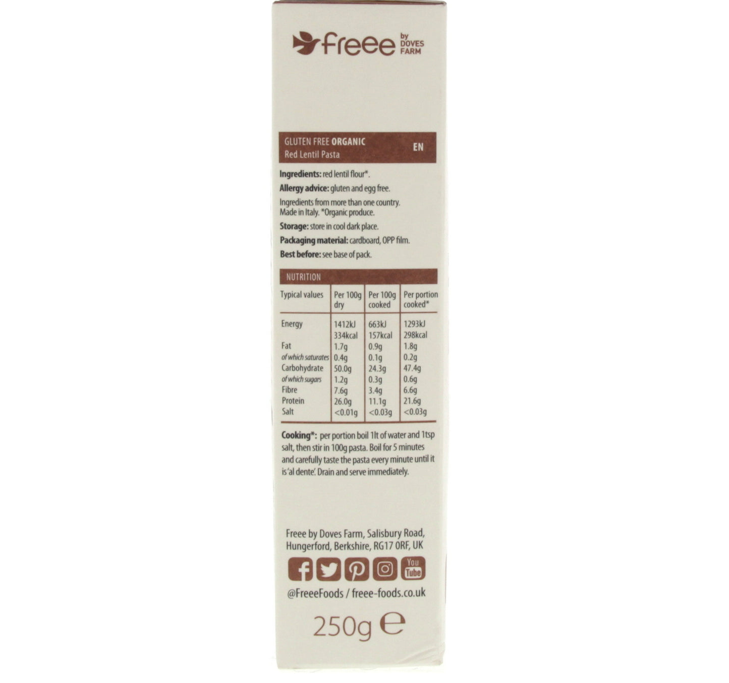 Doves Farm Freee Organic Red Lentil Penne Pasta 250 g