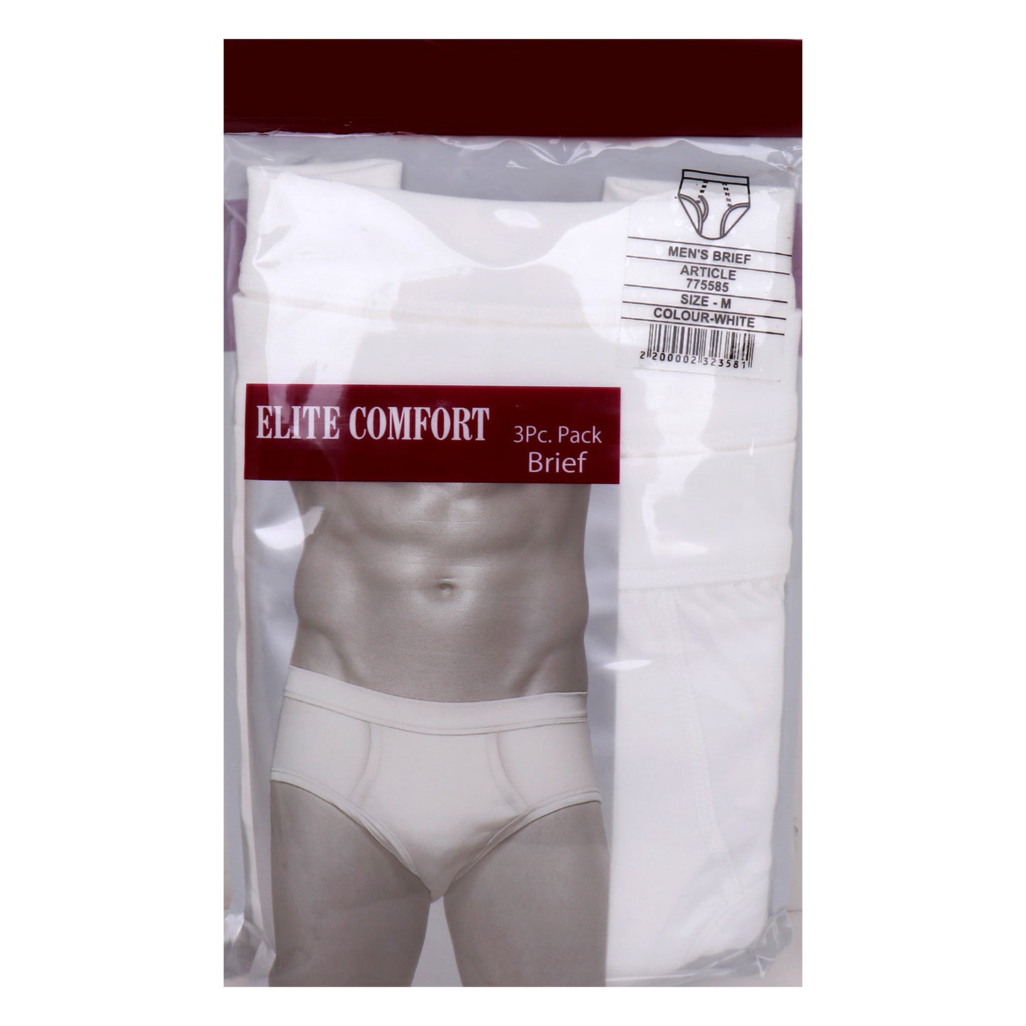 Elite Comfort Cotton Men's Brief, M, 3 pcs, White, ELXBW