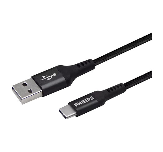 كابل فيليبس USB-A إلى USB-C مضفر بطول 2 متر DLC5206A/00 (أسود)