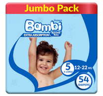 حفاضات أطفال سانيتا بامبي جامبو، مقاس 5، كبير جدًا، 12-22 كجم، 54 قطعة
