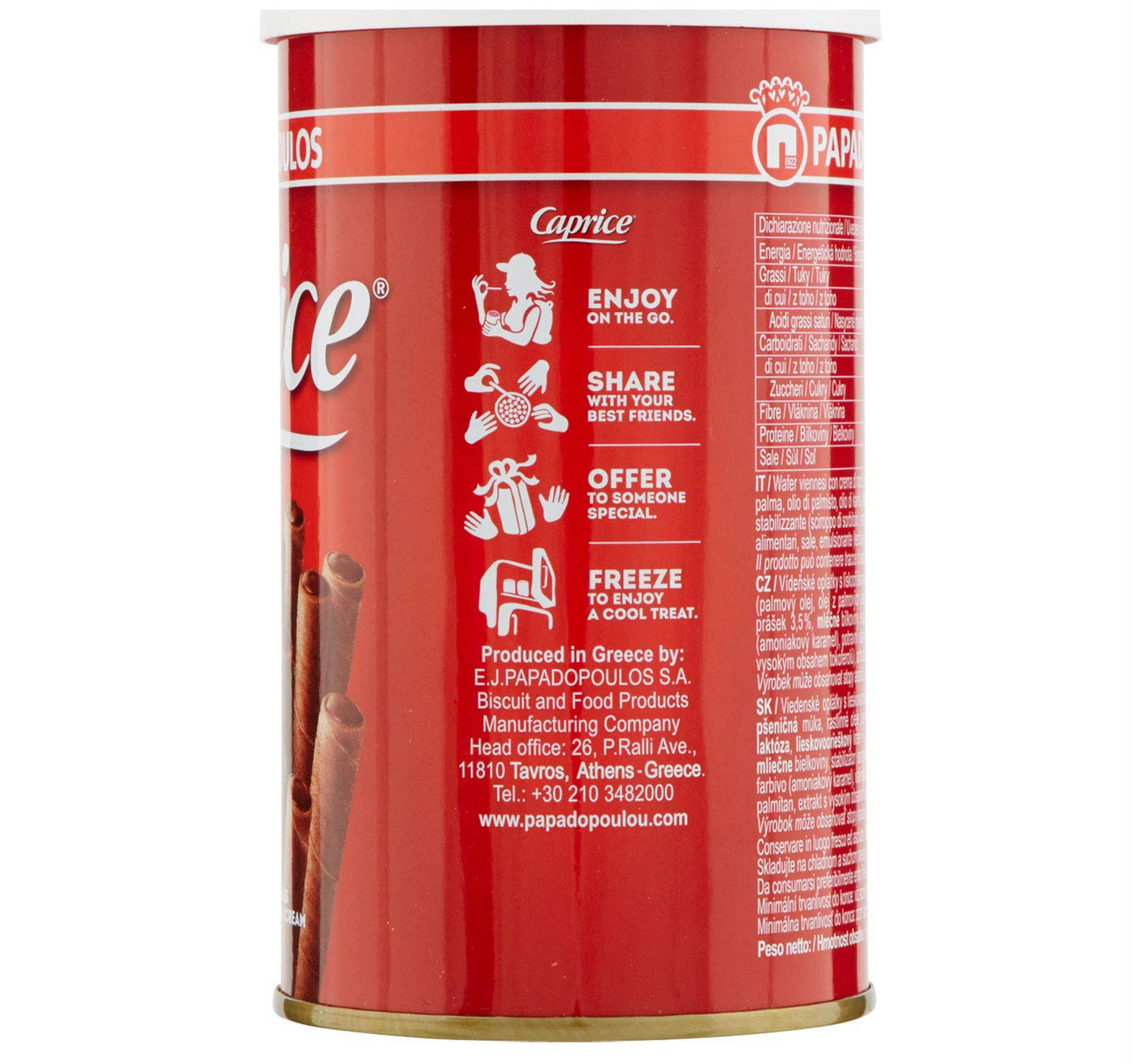 Papadopoulos Caprice Wafer Rolls with Hazelnut and Cocoa Cream 250 g
