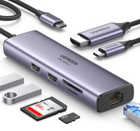 Ugreen 7-in-1 USB C Hub 4K@60Hz Type C to HDMI Dongle with Gigabit Ethernet, USB 3.0 Ports, 100W PD, SD/TF Card Reader, USB-C Dock for Steam Deck, MacBook Pro/Air M1 2022/2021, iPad Pro 2022/2021 (CM512)