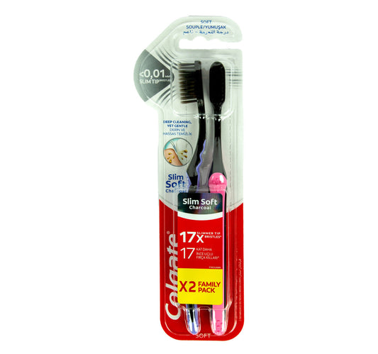 Colgate Charcoal Slim Soft Toothbrush Assorted Colour 2 pcs
