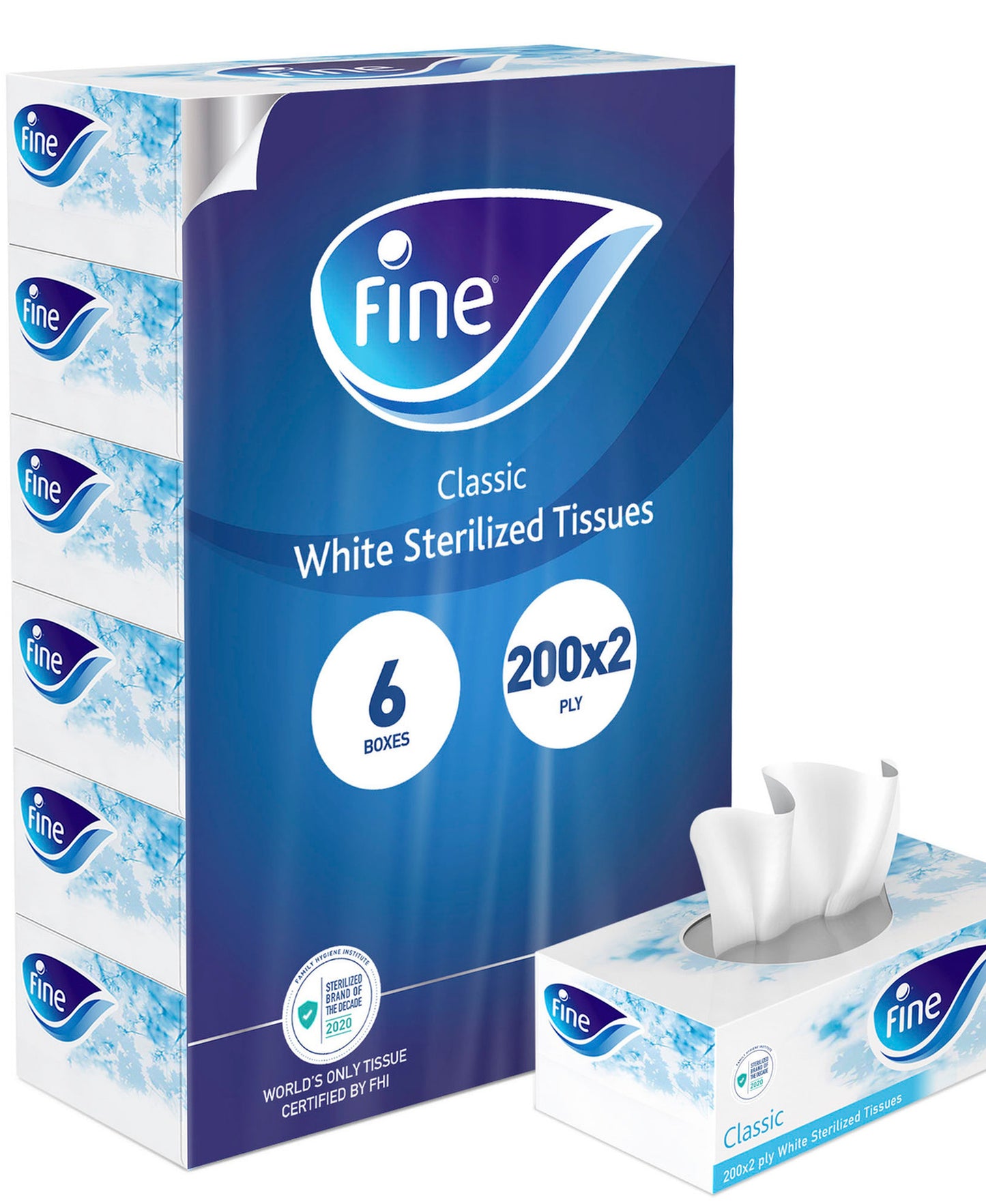 Fine Classic White Sterilized Facial Tissue 2ply 6 x 200 Sheets