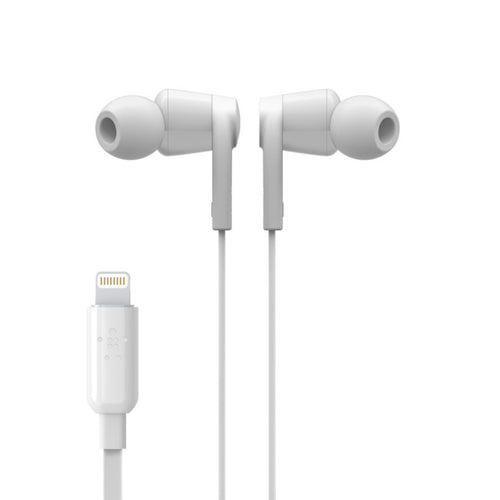 Belkin Rockstar MFI Lightning In-ear Headphones with Microphone(G3H001BTWHT) White Lulu Hypermarket