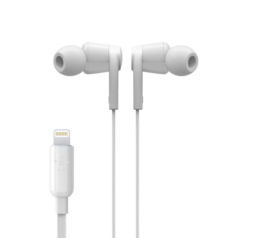 Belkin Rockstar MFI Lightning In-ear Headphones with Microphone(G3H001BTWHT) White