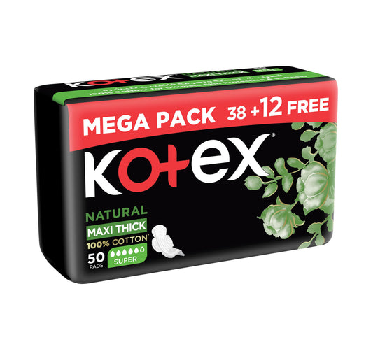 Kotex Natural Maxi Protect Thick 100% Cotton Pad Super Size with Wings 50pcs