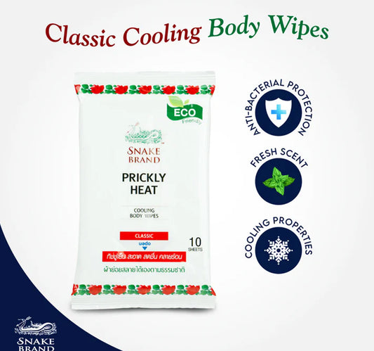 Snake Brand Prickly Heat Cooling Body Wipes Classic 10 pcs