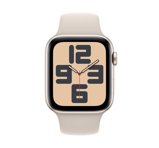 Apple Watch SE GPS Smartwatch, 44 mm Starlight Aluminium Case with Starlight Sport Band, S/M, MRE43