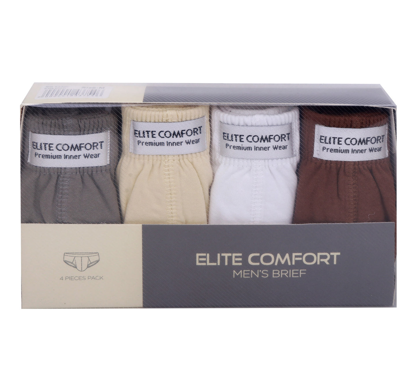 Elite Comfort Combed Cotton Men's Brief, M, 4 pcs, Assorted