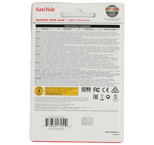 Sandisk USB 3.1 Flash Drive Luxe, 32 GB, SDCZ74