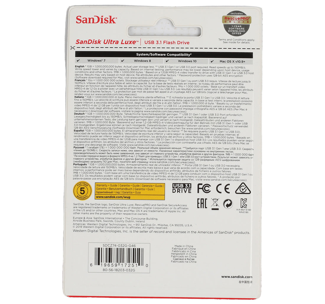 Sandisk USB 3.1 Flash Drive Luxe, 32 GB, SDCZ74