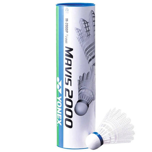 Yonex Badminton Shuttlecock 6pc Pack Mavis 2000 White Middle Speed - Blue Cap