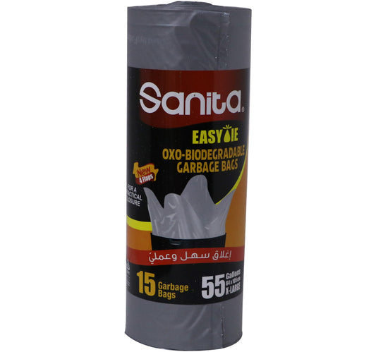 Sanita Easy Tie Garbage Bags Oxo- Biodegradable 55 Gallons X-Large Size 84 x 105cm 15 pcs