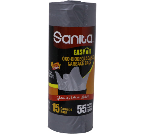 Sanita Easy Tie Garbage Bags Oxo- Biodegradable 55 Gallons X-Large Size 84 x 105cm 15 pcs