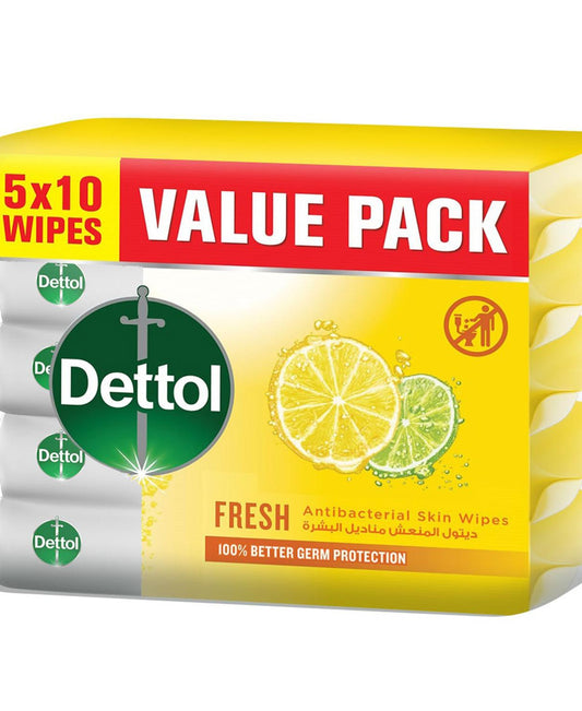 Dettol Fresh Antibacterial Skin Wipes Value Pack 5 x 10 pcs