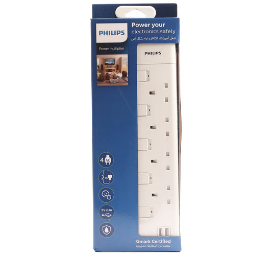 وصلة فيليبس 4 اتجاهات SPN2944WA بطول 2 متر مع منفذي USB