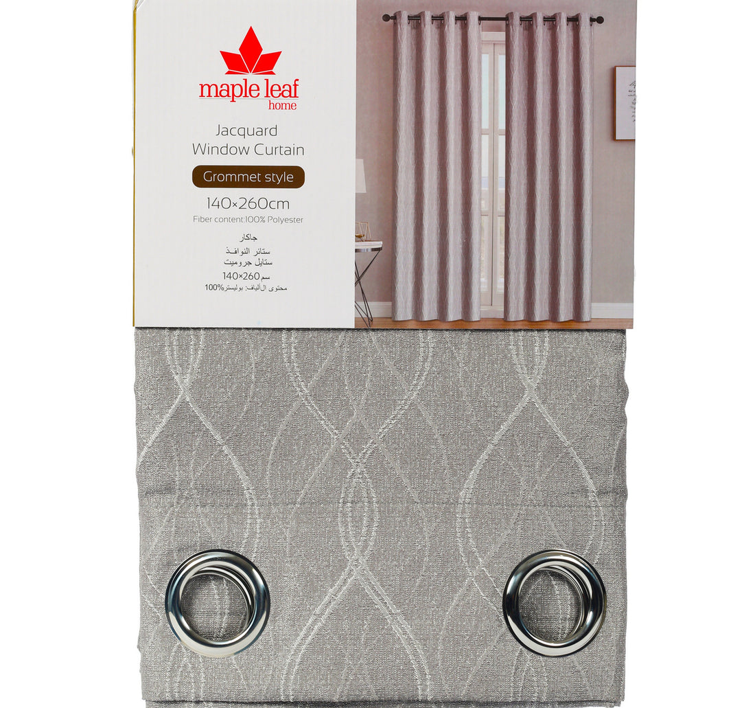 ستارة نافذة من الجاكار من مابل ليف هوم، مقاس 140 × 260 سم، فضية