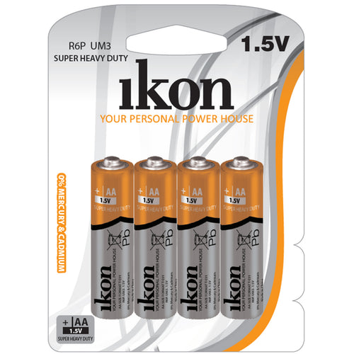 Ikon AA SuperHeavy Duty Battery, 1.5V, R6PBP4B, Pack of 4Pc
