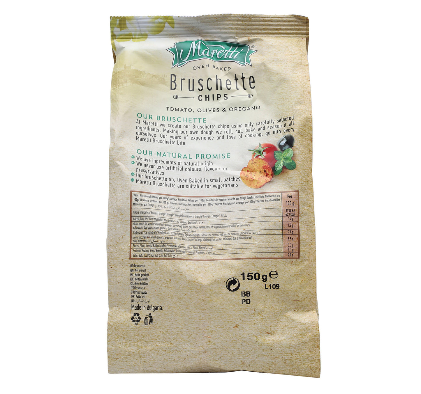 Maretti Bruschette Tomato Olives & Oregano Chips 150 g