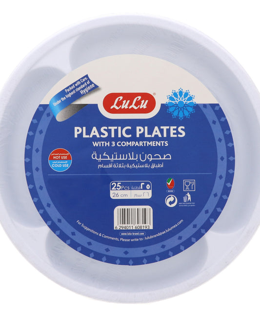 LuLu Plastic Plates With 3 Compartments 26cm 25 pcs
