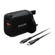 Philips 2 Port Travel Charger with Type-C to C Cable, 25W, Black, DLP2561DB/97