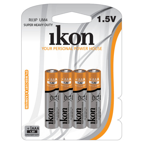 Ikon Super Heavy Duty 1.5V AAA Battery, 4 pcs, R03PBP2B