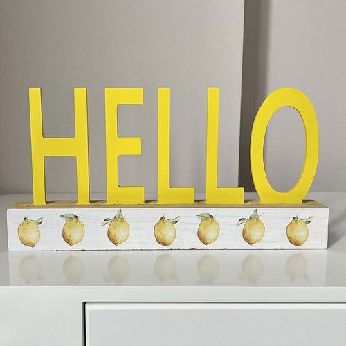 Maple Leaf Hello Sign Wooden Cutout Word Art Tabletop Decor, 30 x 4 x 15.5cm