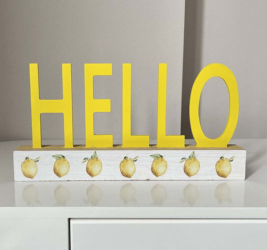 Maple Leaf Hello Sign Wooden Cutout Word Art Tabletop Decor, 30 x 4 x 15.5cm