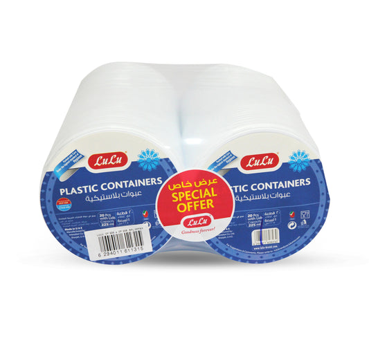 LuLu Plastic Containers with Lids Capacity 225 ml 2 x 20pcs