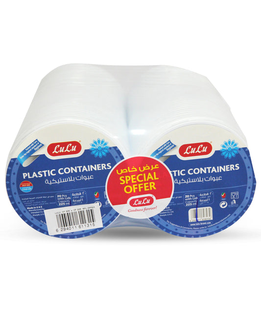 LuLu Plastic Containers with Lids Capacity 225 ml 2 x 20pcs