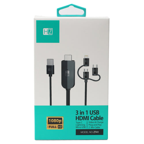 كابل USB HDMI 3 في 1 من Heatz ZT41 بطول 2 متر